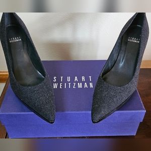 Gray and black Stuart Weitzman stilettos.